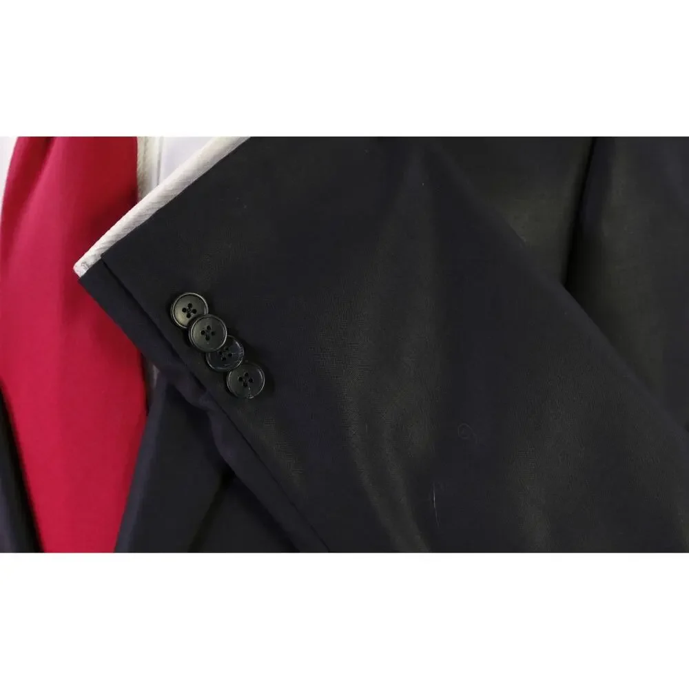 Hugo Boss Red Label Black Sharkskin Shiny Wool 2-Btn Slim Fit Suit 40L